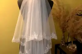 Свадебная фата кружево, вышивка белая, айвори  140 - 6