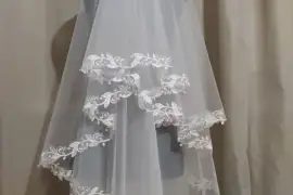 Свадебная фата кружево, вышивка белая, айвори  140 - 4