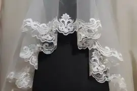 Свадебная фата кружево, вышивка белая, айвори  140 - 1